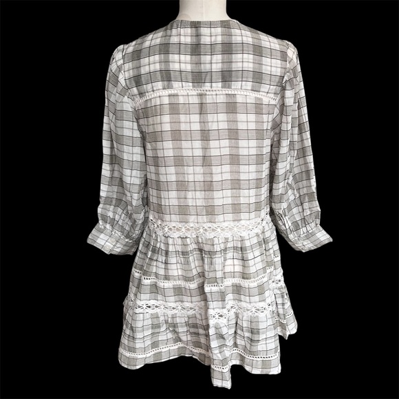Free People Time Out Tunic like new Small Plaid with lace detail - Picture 4 of 8